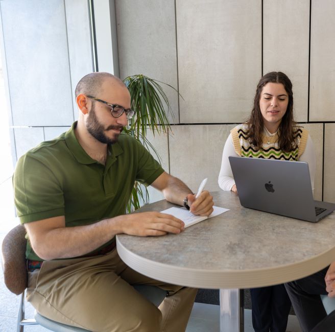 two people working in lobby