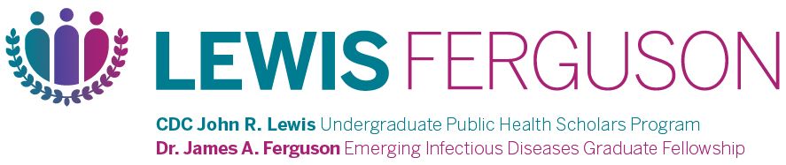 "Lewis Ferguson and logo of people within olive branch - CDC John R. Lewis Undergraduate Public Health Scholars Program; Dr. James A. Ferguson Emerging Infectious Diseases Graduate Fellowship"