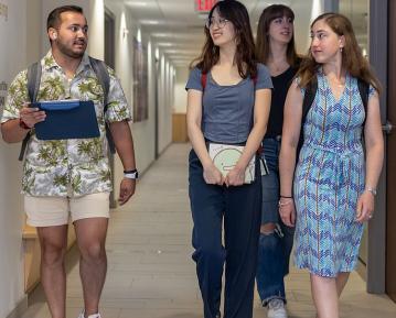 Student walking down the hallway