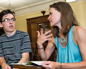 Professor and student talking