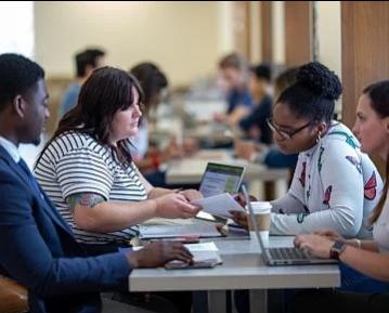 students studying together at table