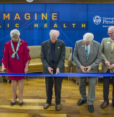 ribbon cutting with dean, dean emeritus, peter salk