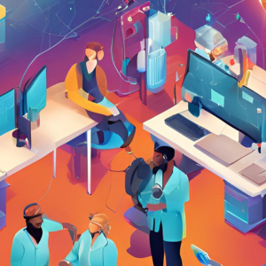 abstract graphic of researchers in a lab